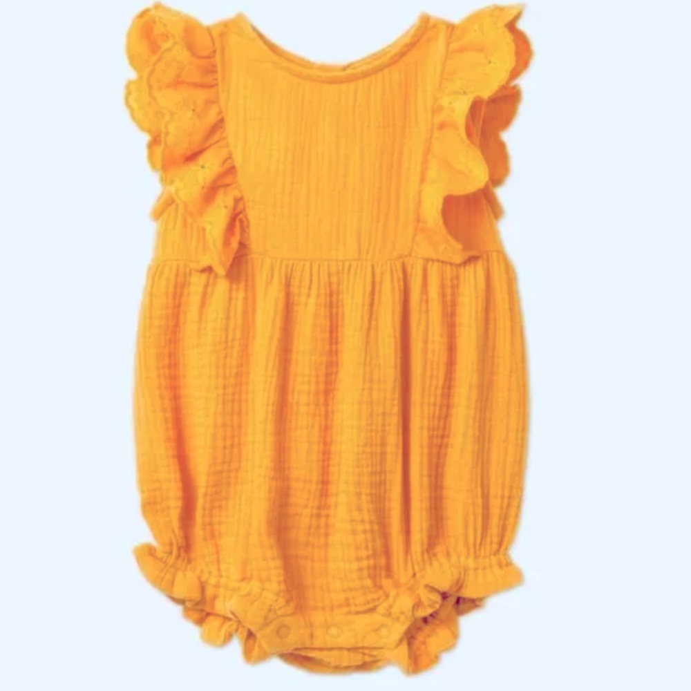 | Baby Girls' Eyelet Ruffle Gauze Romper - Cat & Jack Gold 24M